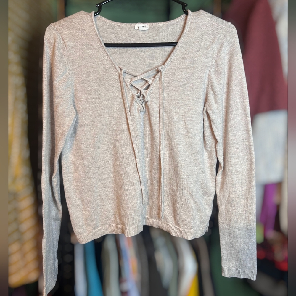 Garage Light Beige Lace-Up Long Sleeve Top